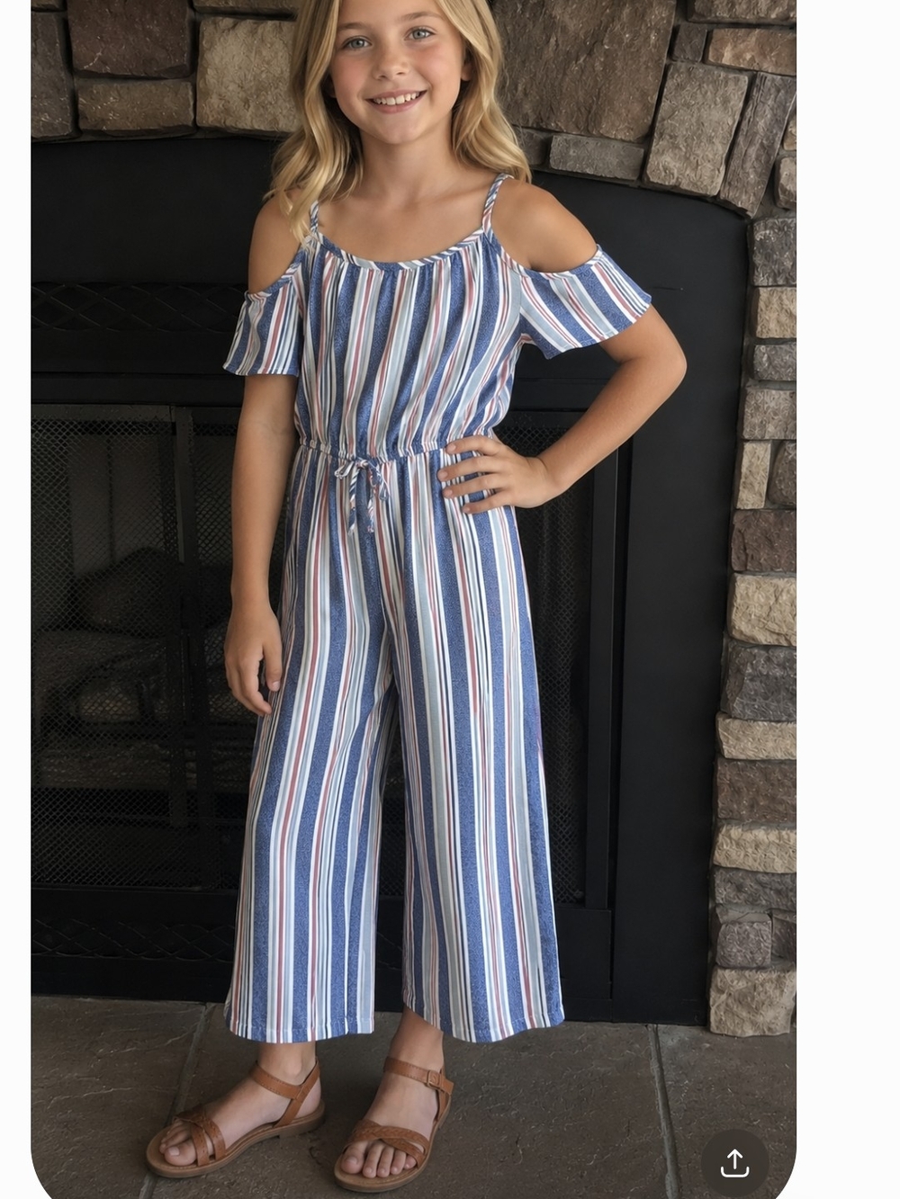 Striped Blue & Red Kids One-Piece Jumpsuit Girls Size 10